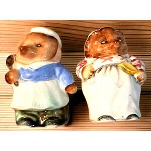 Vtg 1950s‎ Hedgehog Mole Couple Salt & Pepper Shakers Japan Anthropomorphic